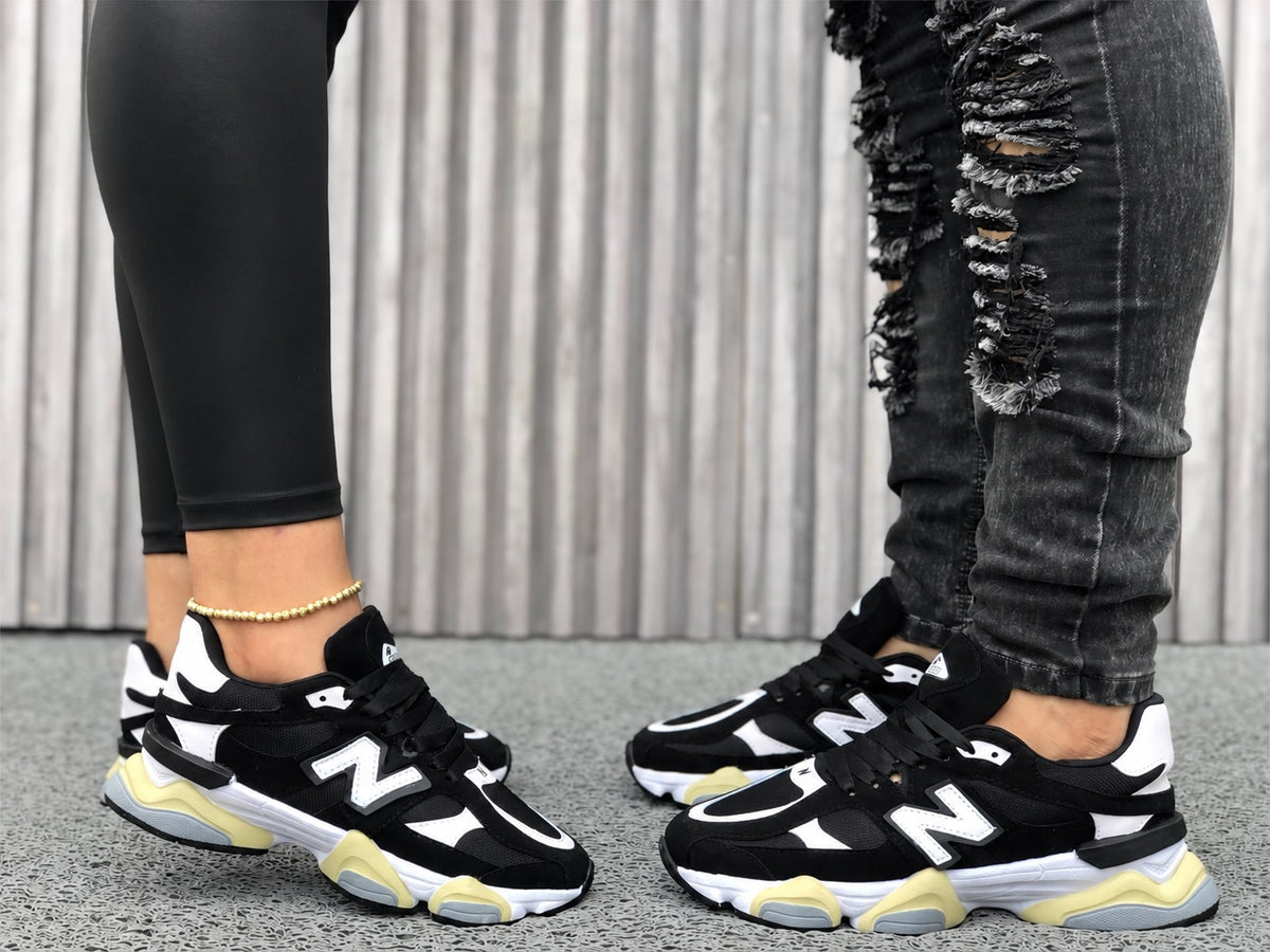 Tenis retro combinados negro amarillo para hombre